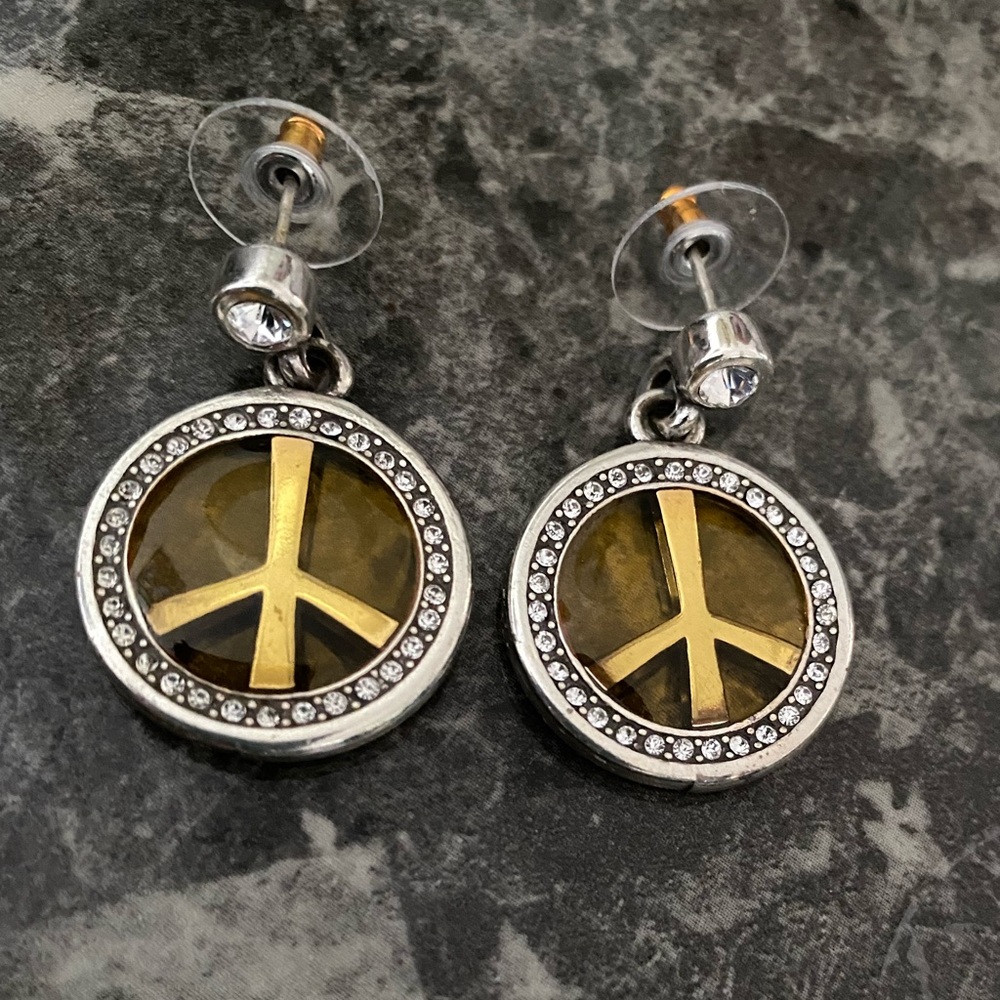 Brighton Peace Sign Drop Earrings with Crystal Accents